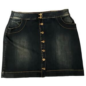 Joules Womens Jean Skirt Size 16 Short Button Front Dark Wash Mid Rise Stretch